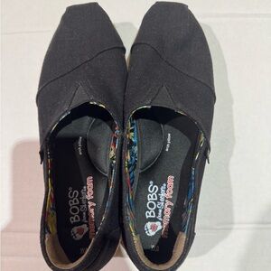 Skechers BOBS Black Slip-On Shoes with Colorful Lining